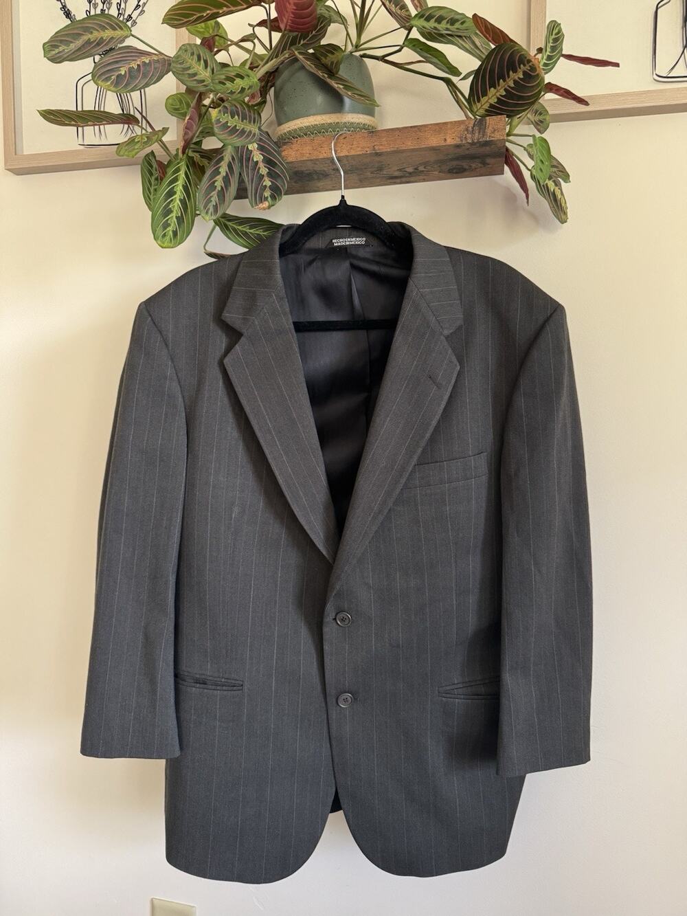 Stafford Traveler Plus Mens Suit‎ Jacket Blazer 42S Charcoal Gray Pinstripe Wool